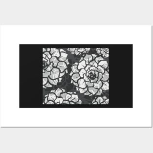 Black and White and Gray Translucent Succulents - Digitally Illustrated Flower Pattern for Home Decor, Clothing Fabric, Curtains, Bedding, Pillows, Upholstery, Phone Cases and Stationary Posters and Art